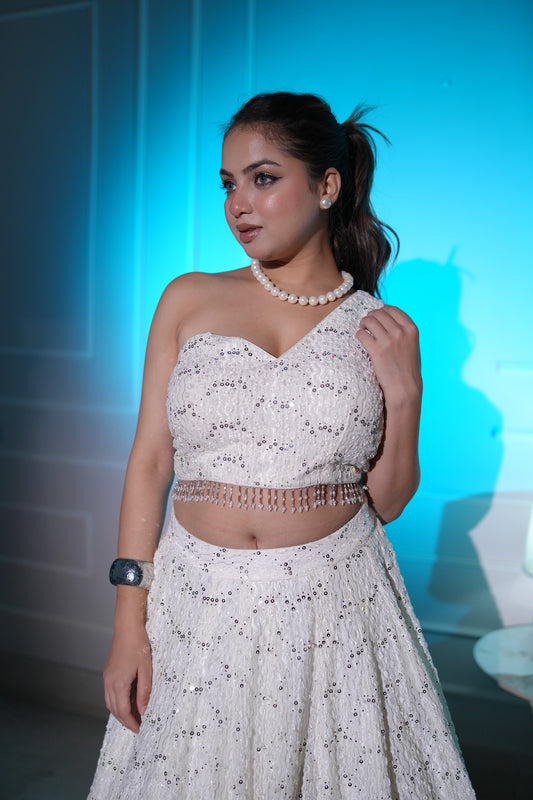 Chic White Lehnga Set